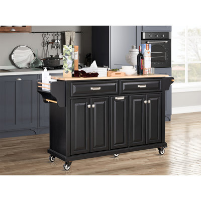 Kitchen Island With Rubber Wood Countertop by Ophelia & Co.