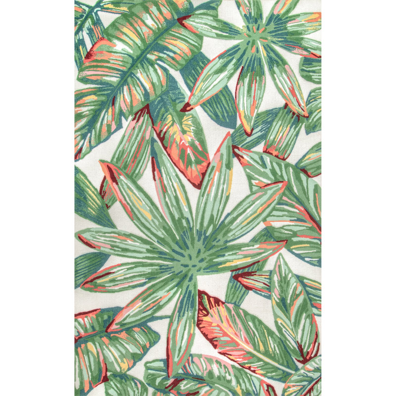 Cali Floral Leaf Green Indoor/Outdoor Area Rug, Rectangle 9' x 12'