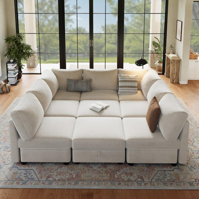 9-Seater Cloud Sectional Sofa, L-Shape Modular Couch with Ottoman, Soft Chenille & Large Storage by 17 Stories