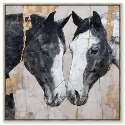 «Kintsugi Horses I», impression sur toile par Art Remedy, cadre argenté, 20 x 20