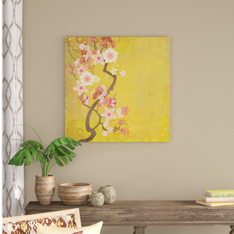 «Tokyo Cherry IV», peinture sur toile, Cadre noir, H 13,25 po x l 13,75 po x P 0,75 po
