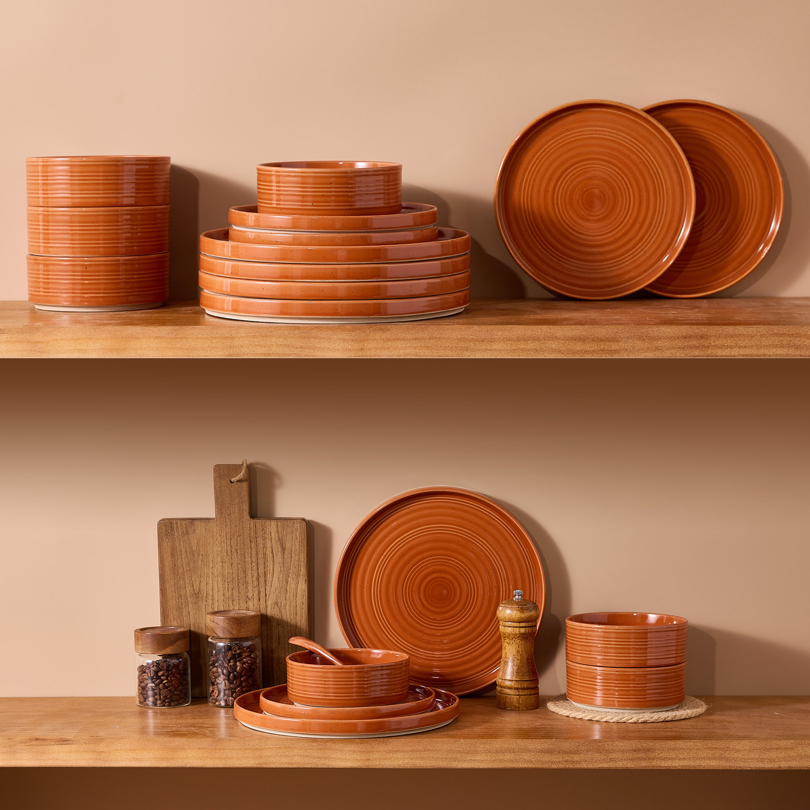 Zaiden Stoneware Dinnerware Set, Terracotta