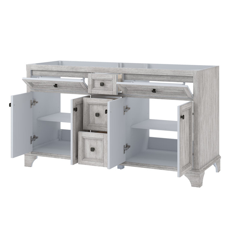 Ellery 60" Vintage Grey Double Freestanding Vanity with Oil-Rubbed Bronze Hardware