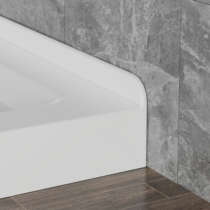 36"X36" Shower Base 3.3" Height Anti-Slip Acrylic Center Drain Double Threshold Shower Basin In White, White