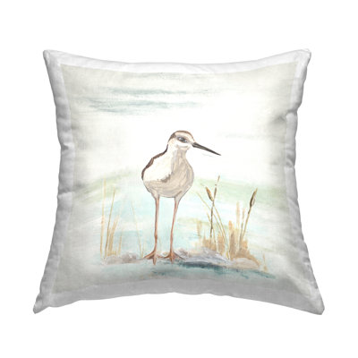 Coastal Beach Sandpiper Bird Printed Throw Pillow Design By Patricia Pinto