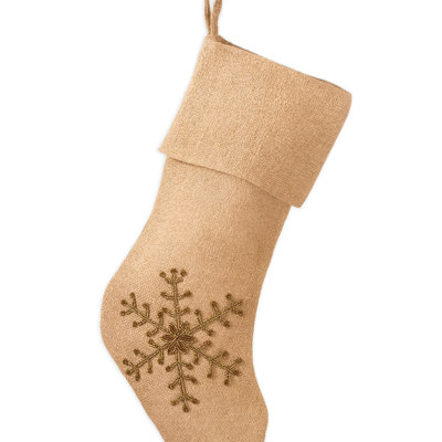 Holiday Hand Beaded Snowflake Jute Christmas Stocking 13" X 19", 1-Piece