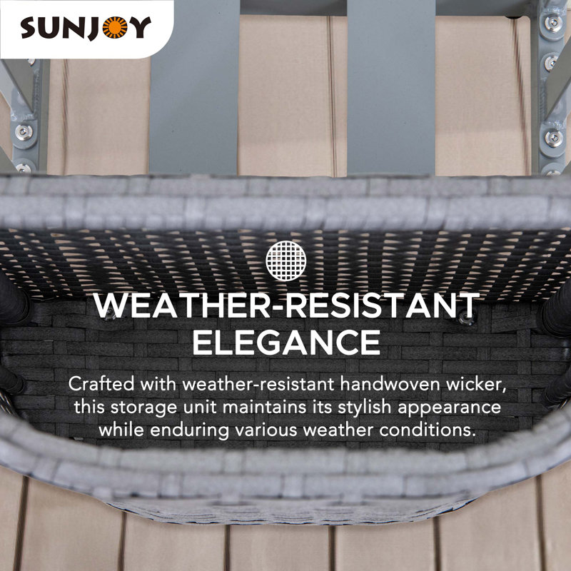 Gray Aluminum and Wicker Poolside Towel Rack with Storage Basket