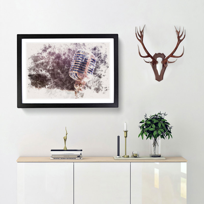 Steel Vocal Microphone - Picture Frame Graphic Art Print, Black Framed, 33cm H x 45cm W x 2cm D