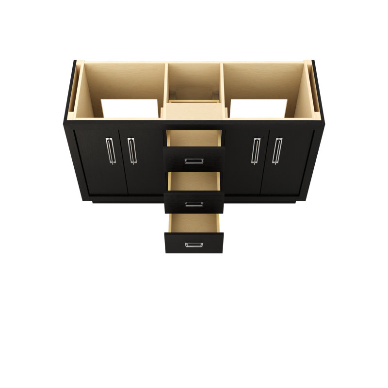 Meuble-lavabo double Avalon, Noir classique, 60", Chrome poli