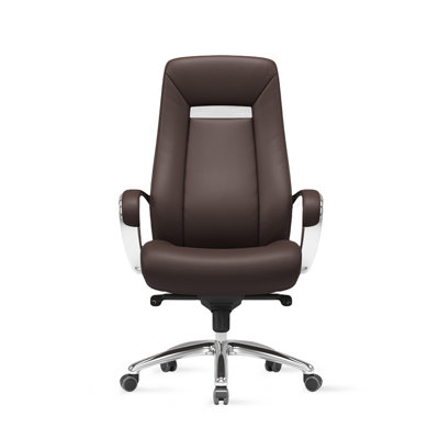 Dark Brown + Silver Hight adjustable Genuine Leather + Faux Leather + Aluminium Alloy Office Chair by Wren Decors