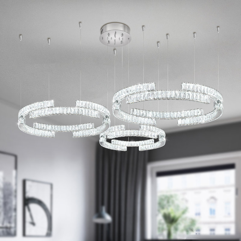 Élégants lustres de plafond en cristal à 3 anneaux