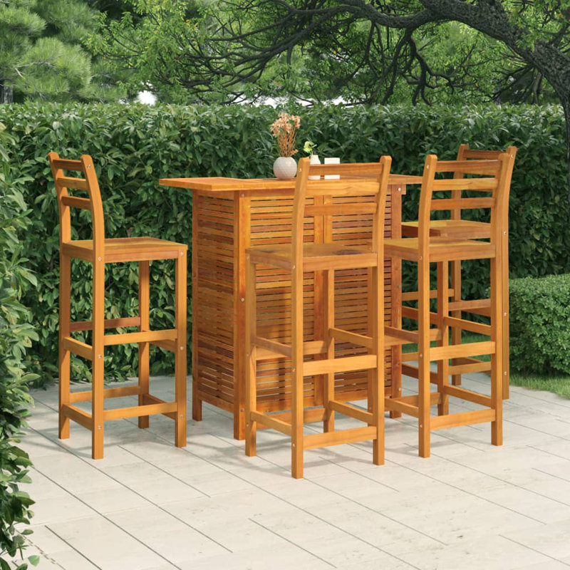 5 Piece Patio Bar Set Solid Wood Acacia, Brown