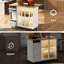 Îlot de cuisine blanc avec abattant, lumières à DEL, 2 portes coulissantes en verre, 1 porte d'armoire rabattable, tablette réglable, tiroirs (modernes) (grands tiroirs cannelés de style scandinave)