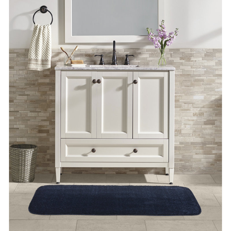 Monarrez Nylon Bath Rug with Non-Slip Backing, Navy, Single- 60" L x 22" W