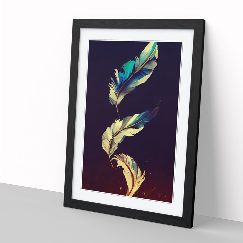 Feather Art Vol.1 - Single Picture Frame Print, 46cm H x 34cm W x 2cm D, Black
