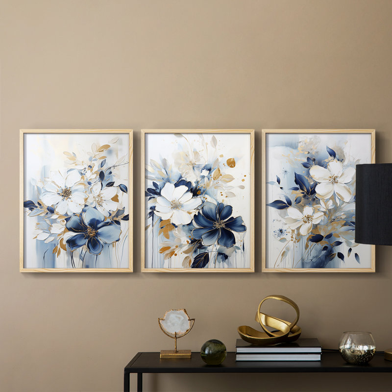 Floral Study  Series  XCII  -Set Of 3 Framed Giclee Prints -Ready to Hang, Natural Framed, 10" H x 8" W