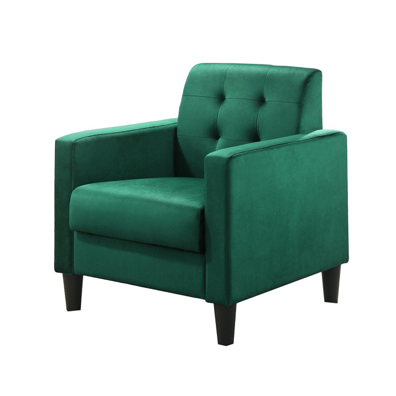 Green Velvet Tufted Accent Chair with Square Arms