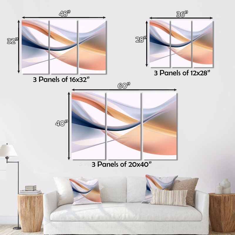 «Orange Blue Fractal Ripples VI», reproduction sur toile tendue de 3 pièces, H 28 po x l 36 po x P 1 po