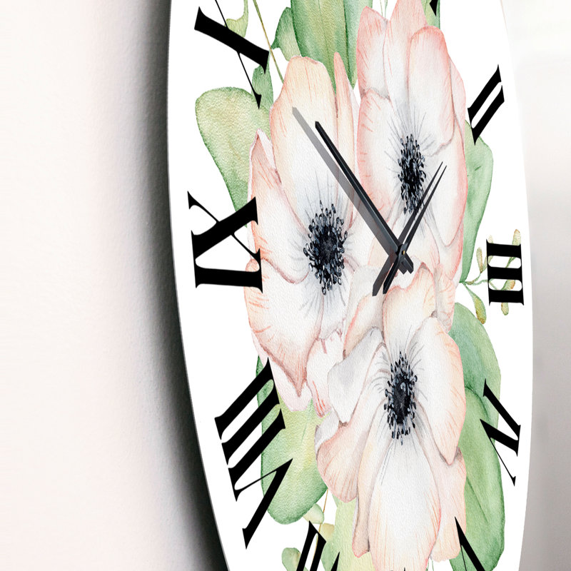 Bouquet de fleurs et de feuilles d'eucalyptus I - Horloge murale traditionnelle, Moyen