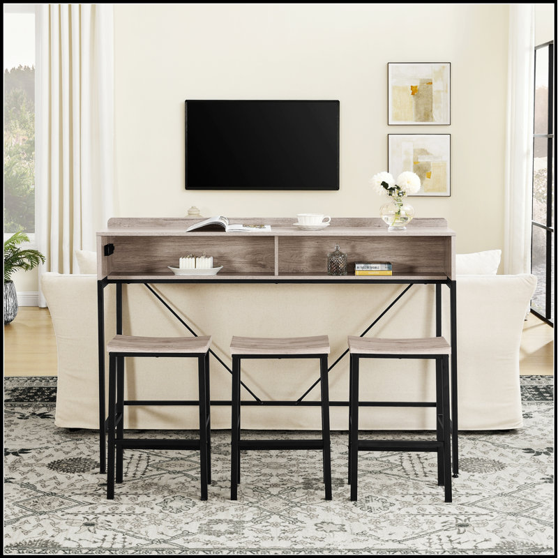 Ensemble de table de bar polyvalent avec prise de courant, lumières DEL et trois tabourets de selle ergonomiques pour les espaces de vie modernes