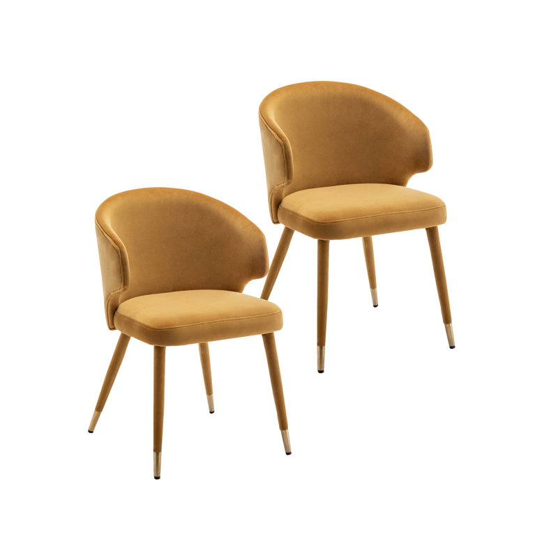 Agness Velvet Upholstered Dining Chairs with Gold Trim, Mustard