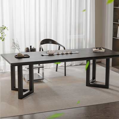 Black Rectangular Solid Wood Dining Table