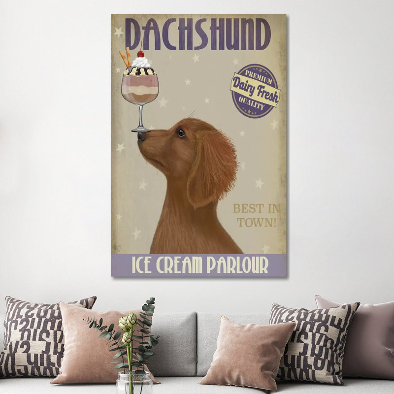 Dachshund, Gold, Ice Cream by Fab Funky - Wrapped Canvas Print, 152.5 cm H x 101.5 cm W