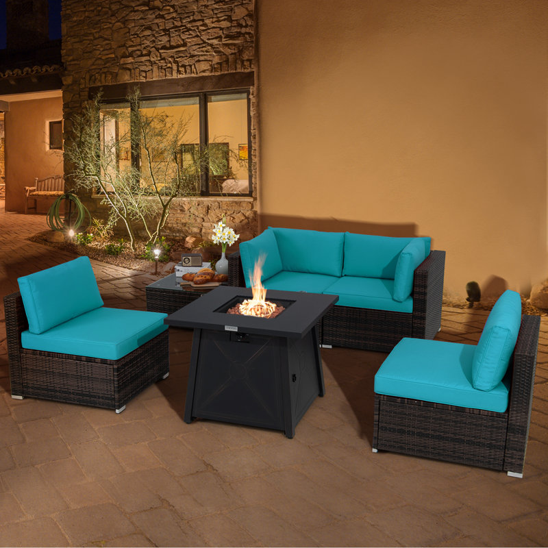 Laresha 4 - Person Patio Conversation Set with Cushions, Turquoise