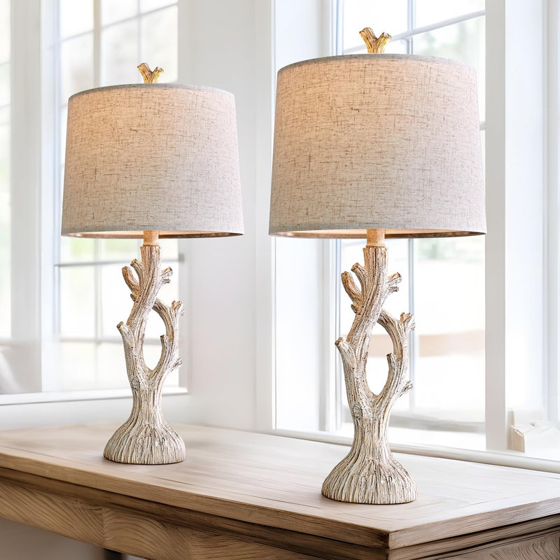 Ensemble de 2 lampes de table 25 po pour table de chevet en résine, Blanc