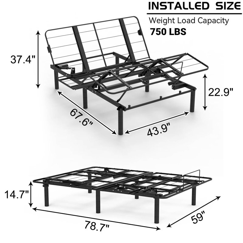 Zero Clearance Adjustable Bed Base Frame With Remote