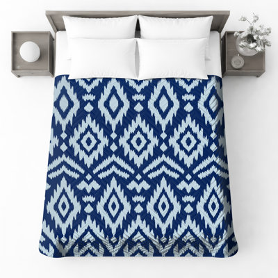 Blue Ikat Diamond Pattern Quilted Thin Bedspread
