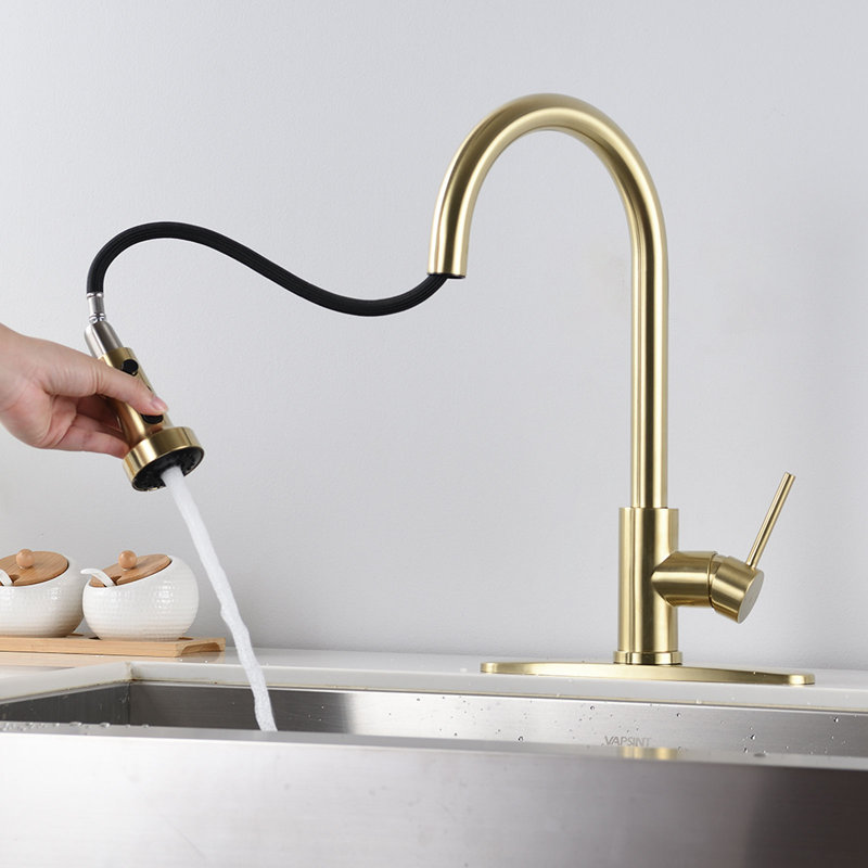 BATHLET Sevag Pull Down Kitchen Faucet, Brushed Gold
