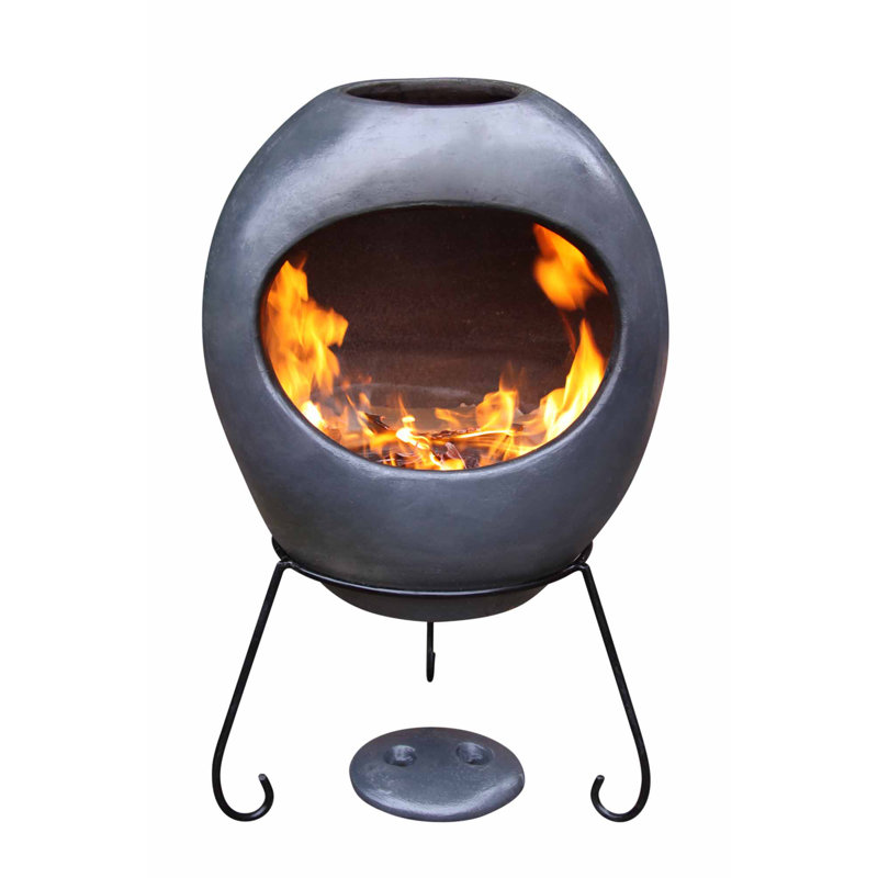 Round Clay Smokeless Chimnea, Charcoal, 85 cm H x 50 cm W x 50 cm D