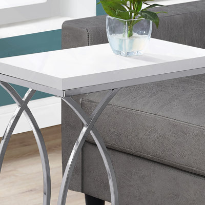 Accent Table, C-Shaped, End, Side, Snack, Laminate, Chrome Metal, Contemporary, Modern