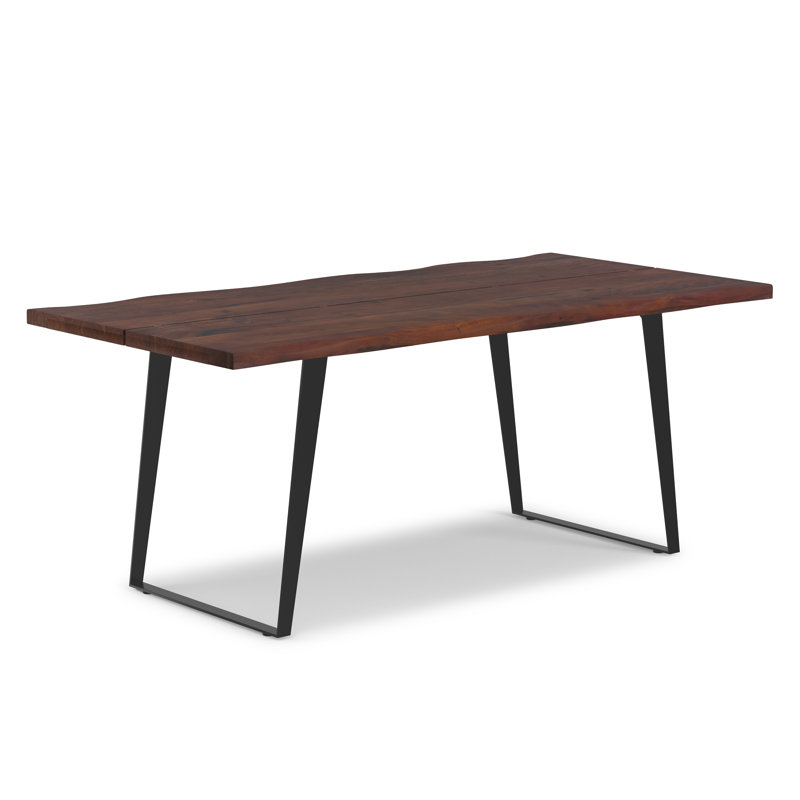 Delta 72"W Solid Acacia Dining Table, Industrial Style with Live Edge, Walnut