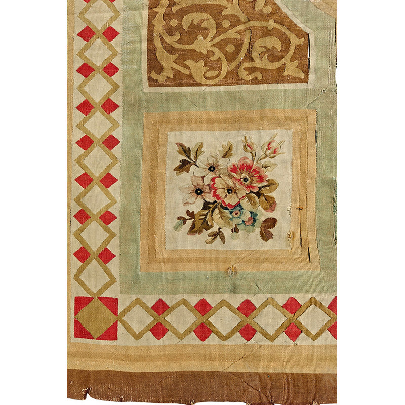 Antique Aubusson French Allover Medallion Flat Weave Rug