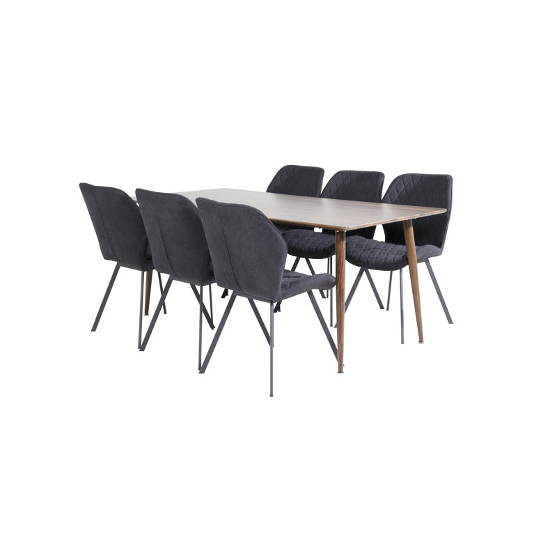 Rouse 6 - Person Dining Set, H75 x L180 x W90cm, Brown, Black