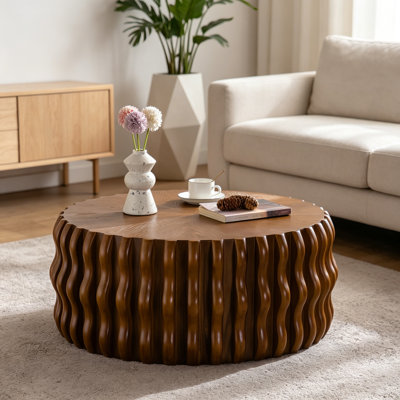 Ribbed Wave Round Coffee Table with stury base