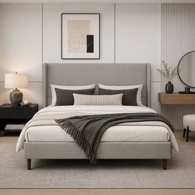 Chenille Cloth Upholstered Platform Bed No Box Spring Needed