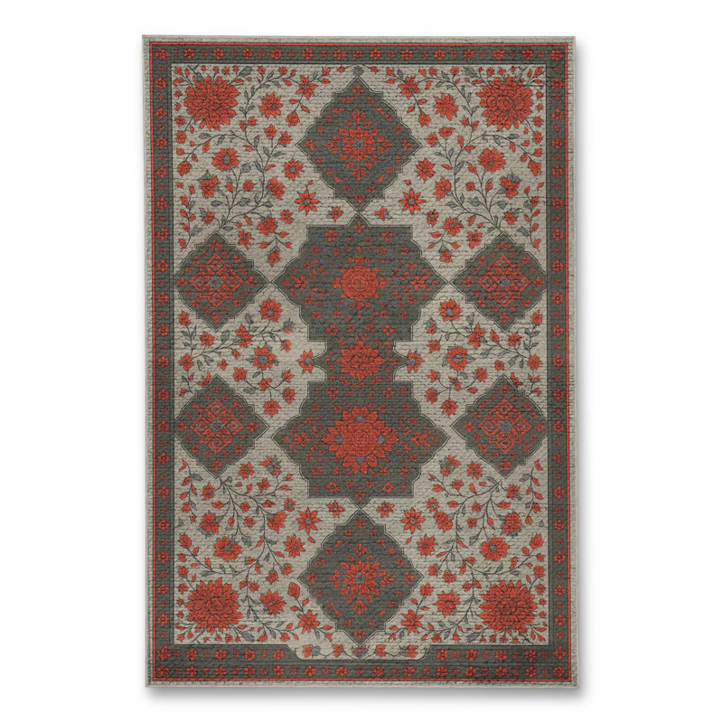 Tapis gris tissé traditionnel Mosso, 3'3" x 6'7"
