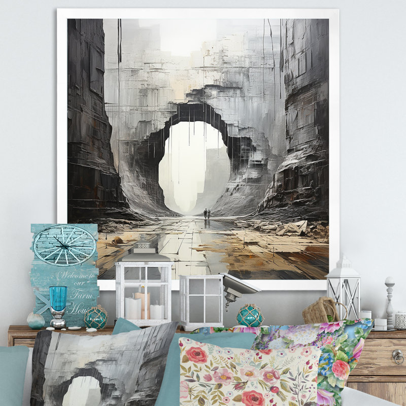 «Desert Minimalisme Canyon Water Stream», reproduction sur toile, H 30 po x l 30 po x P 1 po, Cadre simple blanc