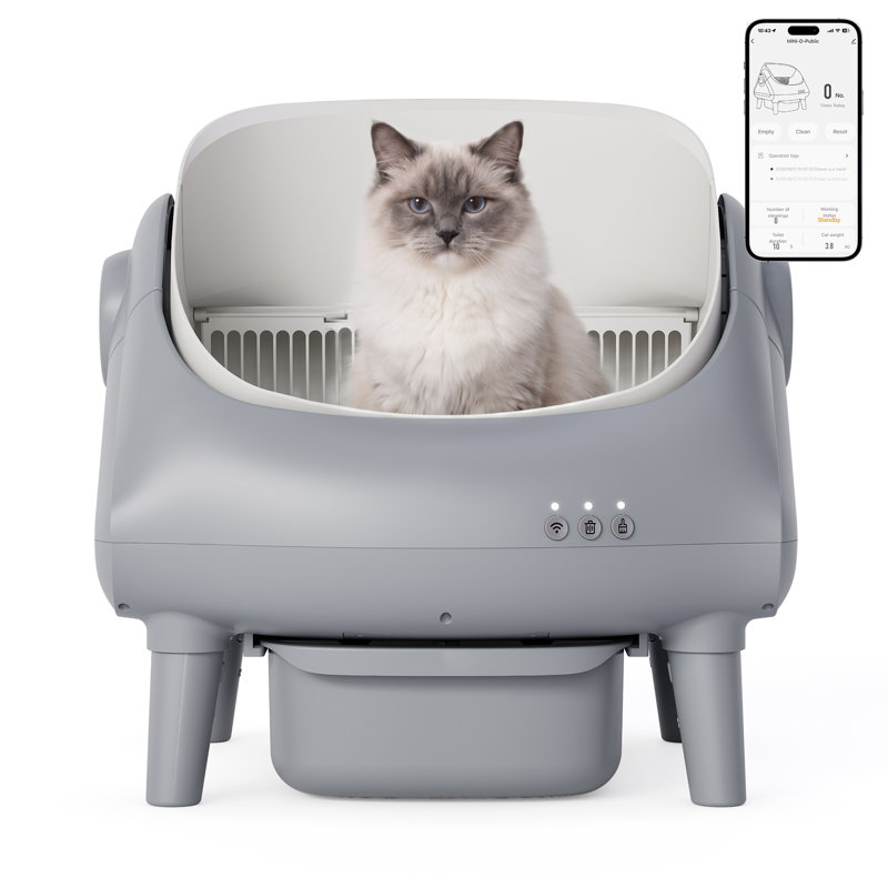 Bac à litière automatique autonettoyant pour chat - Contrôle des odeurs et à faible bruit, exclusif à treize rayons - blanc + gris clair