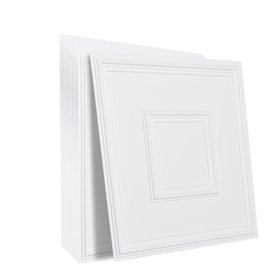 Carreaux de plafond, paquet de 12 24 po x 24 po, tuiles de plafond en PVC de qualité supérieure, carreau de plafond à coller en plastique facile à installer / à couper, revêtement de plafond pour la décoration de maison / bureau, géométrique blanc