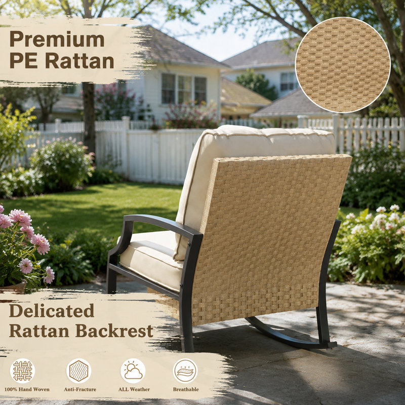 Ensemble de conversation de patio en rotin 4 pièces, Beige