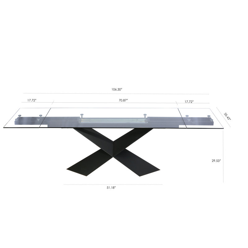 Bello Extendable Glass Top Metal Base Dining Table