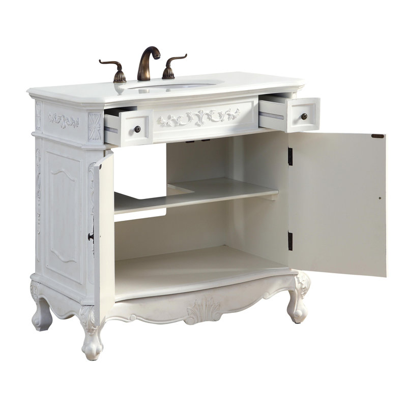 Ensemble de meuble-lavabo simple Lunette, Blanc antique, Ivoire blanc, 36"