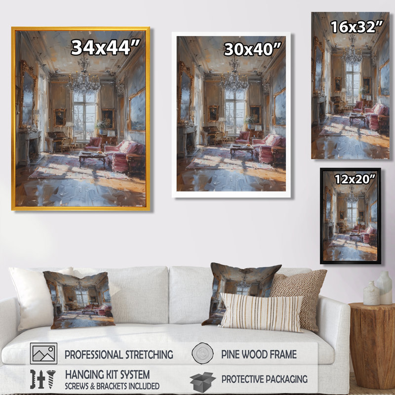 Décoration murale chateau rose beige et chateau, Toile encadrée blanche avec une seule photo, H 40 po x l 30 po x P 1,5 po