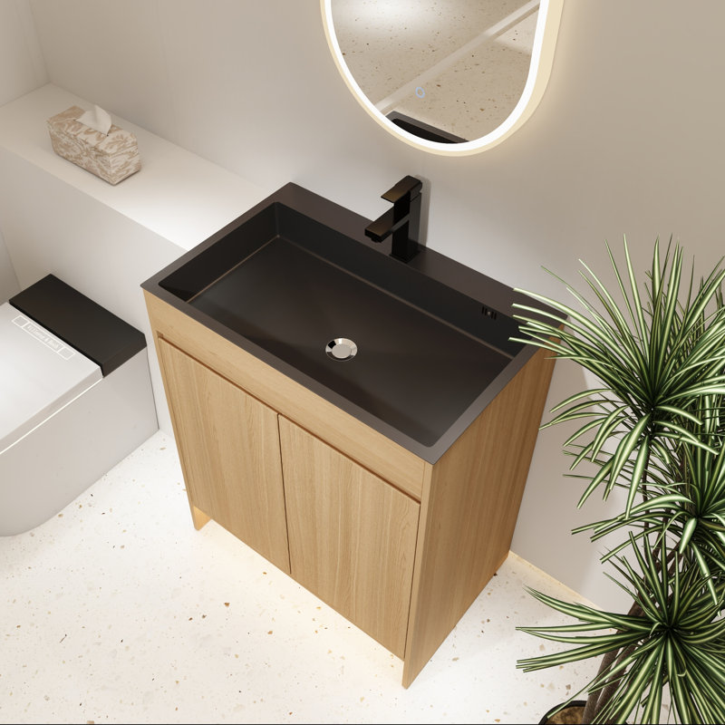 Armoire à linge 28 "en chêne avec évier en acier inoxydable