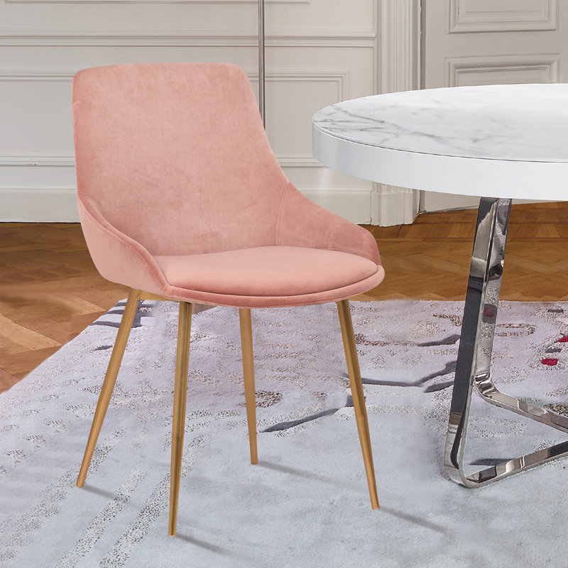 Baring Dining Accent Chair in Velvet Upholstery and Metal Legs, Pink, Gold