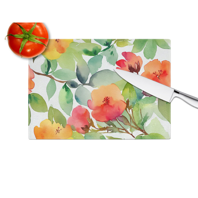 Connecticut Mountain Laurels in Watercolor Glass Cutting Board Large